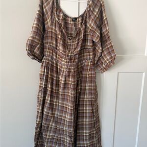 Madewell BRAND NEW Checkered Brown and Cream Dress